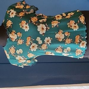 Green Floral Mesh Top